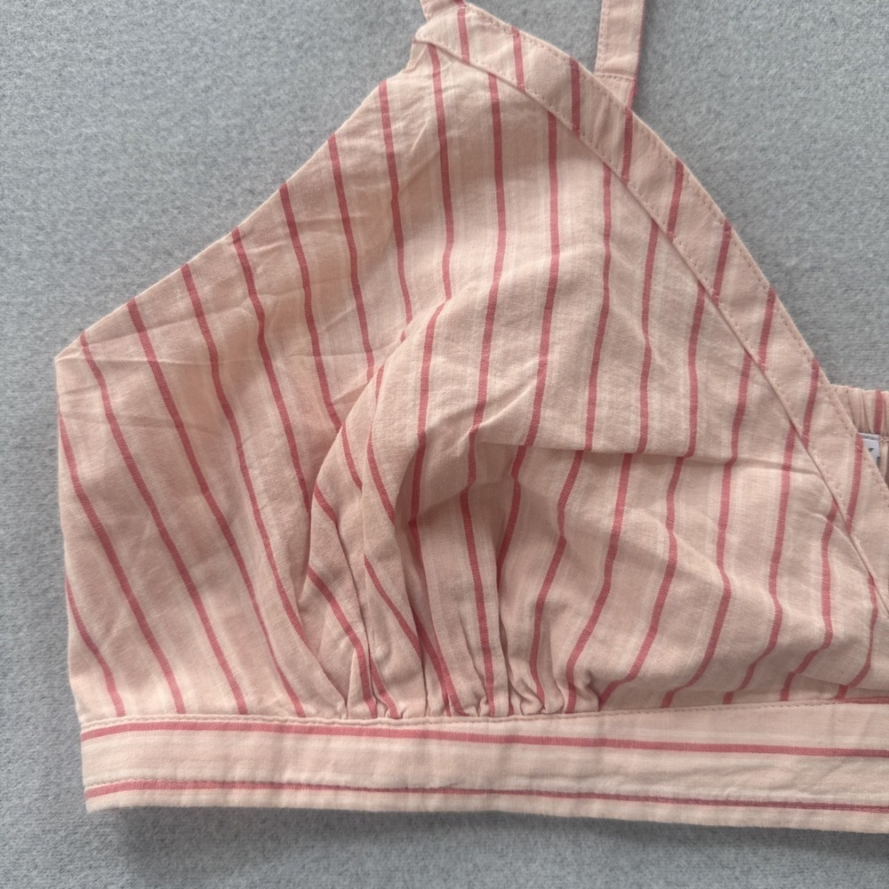 Old Navy Bralette Top Women's XL Cross-Front Poplin Smocked Striped Pink NEW - Picture 2 of 10